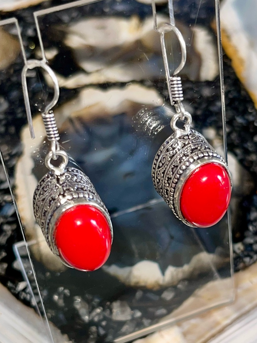 Dainty Red Coral Earrings 1 1/4β